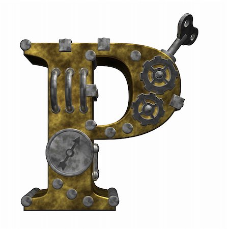 steampunk - steampunk letter p on white background - 3d illustration Stock Photo - Budget Royalty-Free & Subscription, Code: 400-05380660