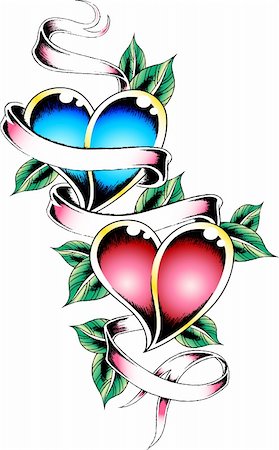 red ribbon and plant - heraldic heart  tattoo emblem Foto de stock - Super Valor sin royalties y Suscripción, Código: 400-05380939