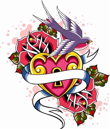 decorative flowers and birds for greetings card - swallow heart flower emblem Photographie de stock - Aubaine LD & Abonnement, Code: 400-05380963