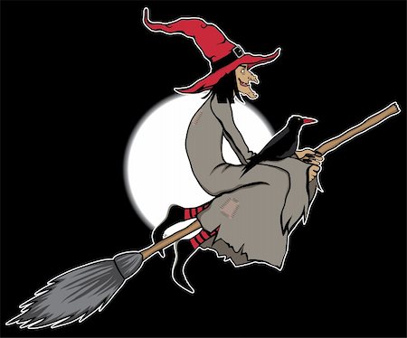 evil witch cartoon - halloween witch flying in the darkillustration Stock Photo - Budget Royalty-Free & Subscription, Code: 400-05381273