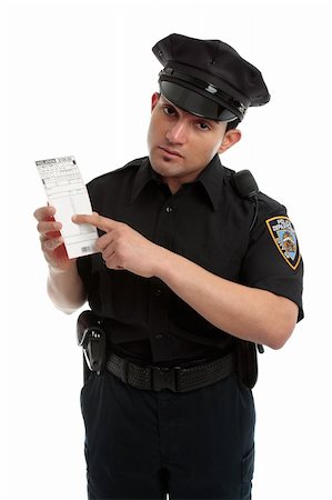 A policeman, traffic warden holding an infringement violation notice, ticket, fine.  White background. Stock Photo - Budget Royalty-Free & Subscription, Code: 400-05381564