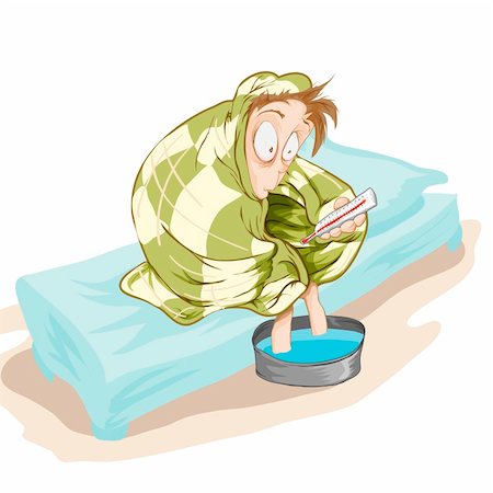 freezing thermometer - A fellow sits on a bed with a very high temperature. Vectorial illustration. Stock Photo - Budget Royalty-Free & Subscription, Code: 400-05381768