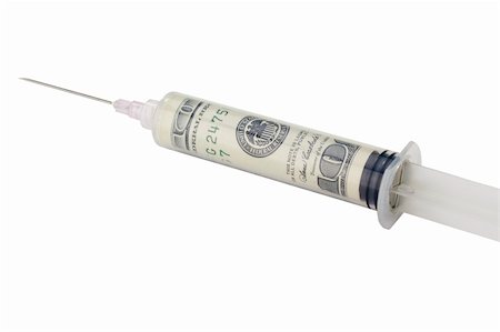 simsearch:630-01127338,k - American money in a syringe on a white background. Fotografie stock - Microstock e Abbonamento, Codice: 400-05381951