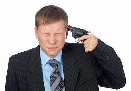 Frustrated employee holds gun up to his head Stock Photo - Budget Royalty-Free & Subscription, Code: 400-05382098