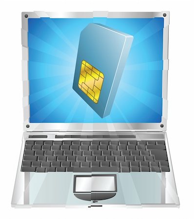 sim card - Phone SIM card icon coming out of laptop screen concept Stock Photo - Budget Royalty-Free & Subscription, Code: 400-05382200