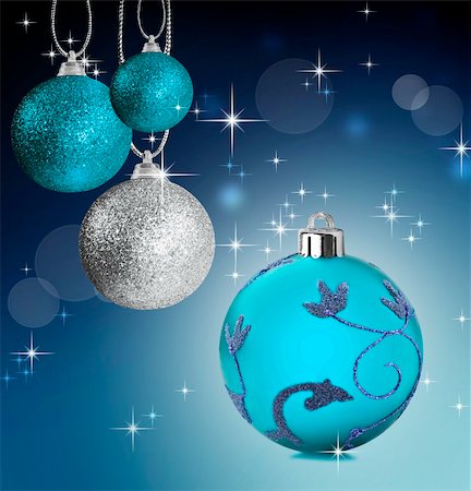 simsearch:400-05359450,k - Colorful blue christmas baubles balls with colorful background Stock Photo - Budget Royalty-Free & Subscription, Code: 400-05382511