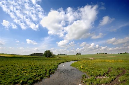 photo of lone tree in the plain - Small river, framland and blue and cloudy sky. Stock Photo - Budget Royalty-Free & Subscription, Code: 400-05383040