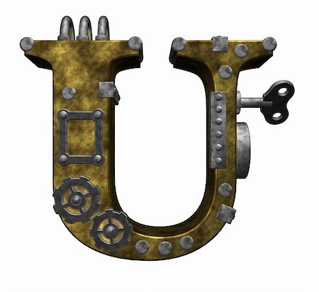 people alphabet u - steampunk letter u on white background - 3d illustration Stock Photo - Budget Royalty-Free & Subscription, Code: 400-05383243