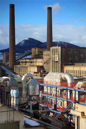 exhaust pipe - Industrial complex with pipes and two chimneys Stock Photo - Budget Royalty-Free & Subscription, Code: 400-05383312