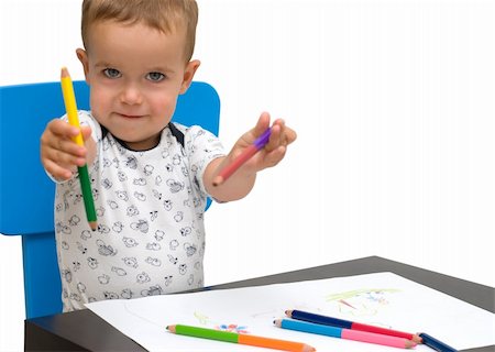 Little boy and color pencils, isolated Stock Photo - Budget Royalty-Free & Subscription, Code: 400-05383403