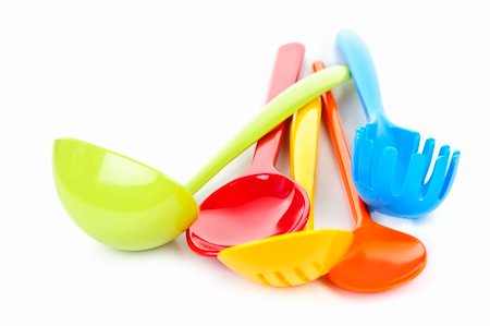 plastic utensil - Various colorful plastic kitchen utensils on white background Stock Photo - Budget Royalty-Free & Subscription, Code: 400-05383424