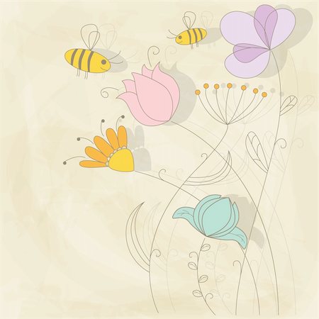 Vector picture with flowers and bee Stock Photo - Budget Royalty-Free & Subscription, Code: 400-05383511