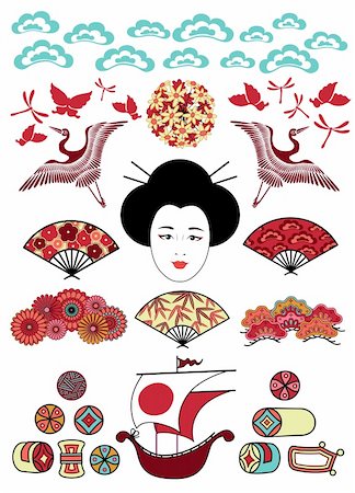 Set of vector pictures containing ethnic Japan elements for cloning and putting together Stock Photo - Budget Royalty-Free & Subscription, Code: 400-05383533