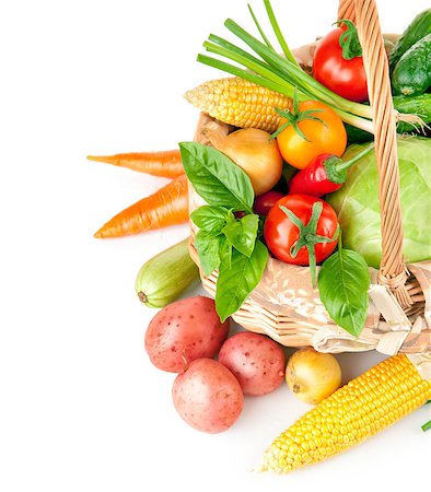 fresh vegetables with green leaves in the basket isolated on white background Foto de stock - Super Valor sin royalties y Suscripción, Código: 400-05664127