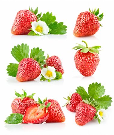 simsearch:400-05664164,k - strawberry berry with green leaf and flower isolated on white background Stock Photo - Budget Royalty-Free & Subscription, Code: 400-05664166