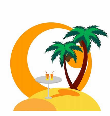 simsearch:400-08774047,k - ilustration of islnad with palmtrees  and cocktail table Stock Photo - Budget Royalty-Free & Subscription, Code: 400-05664341