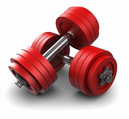 3d illustration of two red dumbbells over white background Stock Photo - Budget Royalty-Free & Subscription, Code: 400-05664455