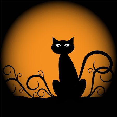 Spooky scary halloween cat with moon Stock Photo - Budget Royalty-Free & Subscription, Code: 400-05664500