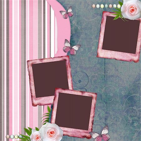 simsearch:400-04436055,k - Beautyful album page in scrapbook style  with  paper frames for photo, butterfly, rose (1 of set) Stock Photo - Budget Royalty-Free & Subscription, Code: 400-05664540