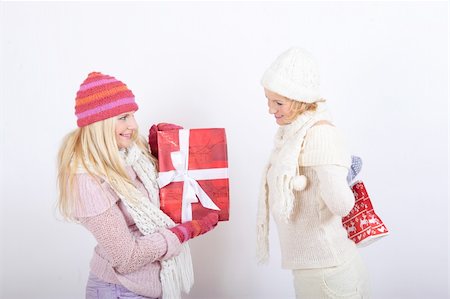 Two pretty winter girls friends making presents Stock Photo - Budget Royalty-Free & Subscription, Code: 400-05664945