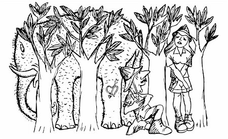elephant hiding illustration - Lovers and elephant in the wood Foto de stock - Super Valor sin royalties y Suscripción, Código: 400-05666153