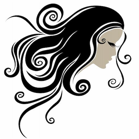 silhouette icon of beautiful woman - Vector Decorative portrait of woman with long hair (From my big "Vintage woman collection ") Stock Photo - Budget Royalty-Free & Subscription, Code: 400-05666180