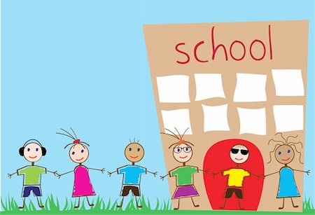pictures of kids and friends playing at school - Vector illustration of funny children and school building Stock Photo - Budget Royalty-Free & Subscription, Code: 400-05666437
