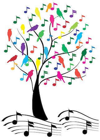 Vector illustration of a tree with musical notes and birds Photographie de stock - Aubaine LD & Abonnement, Code: 400-05666441