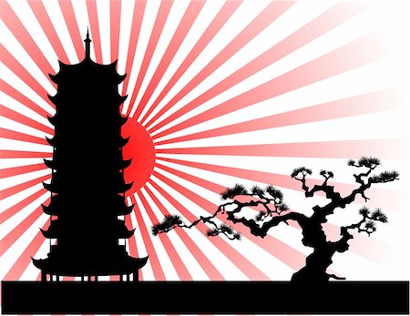 the Japanese landscape silhouette vector eps illustration Stock Photo - Budget Royalty-Free & Subscription, Code: 400-05668041