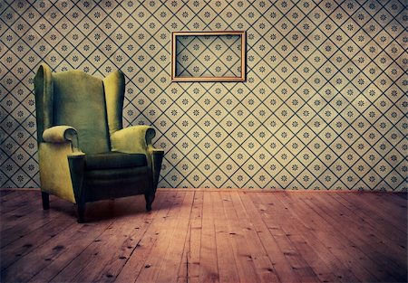Vintage room with wallpaper and old fashioned armchair Foto de stock - Super Valor sin royalties y Suscripción, Código: 400-05668063