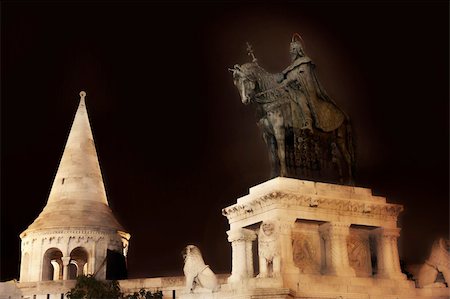 famous statues with horses - Saint Istvan statue and fisherman's bastion in Budapest, Hungary Stock Photo - Budget Royalty-Free & Subscription, Code: 400-05669166