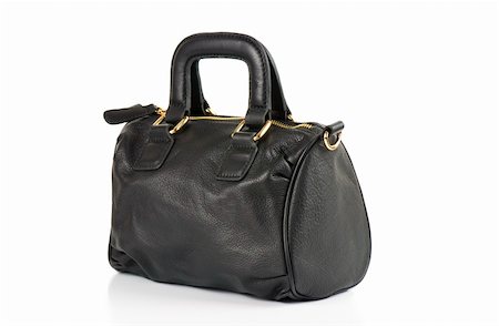 simsearch:400-07921170,k - Black leather handbag on a white background Foto de stock - Royalty-Free Super Valor e Assinatura, Número: 400-05669375