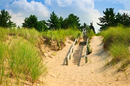 simsearch:400-08223992,k - Wooden stairs over dunes at beach. Pinery provincial park, Ontario Canada Stock Photo - Budget Royalty-Free & Subscription, Code: 400-05669567