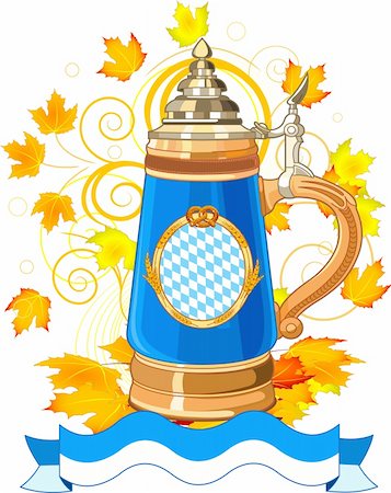 Oktoberfest Celebration design with mug and autumn leaves Stock Photo - Budget Royalty-Free & Subscription, Code: 400-05669720