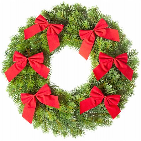 pine wreath on white - Green round Christmas wreath on white background Stock Photo - Budget Royalty-Free & Subscription, Code: 400-05663190