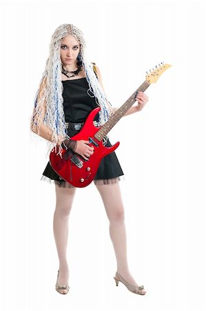 string lights fun - Young guitarist with red guitar on white background Stock Photo - Budget Royalty-Free & Subscription, Code: 400-05663341