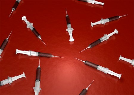 3D medical syringes over a textured red surface Stockbilder - Microstock & Abonnement, Bildnummer: 400-05663427