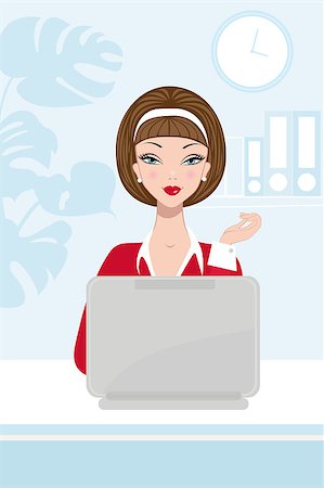 stylish cartoon businesswoman - A buseiness lady working at her laptop Stock Photo - Budget Royalty-Free & Subscription, Code: 400-05663929