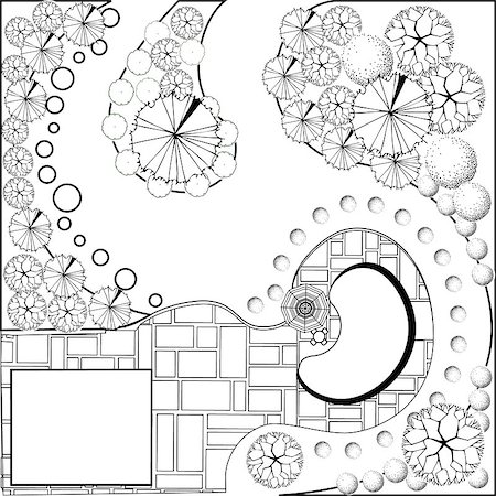 simsearch:400-05663944,k - Plan of garden black and white Stock Photo - Budget Royalty-Free & Subscription, Code: 400-05663946