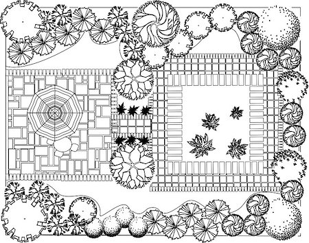 simsearch:400-05663944,k - Plan of garden decorative plants black and white Stock Photo - Budget Royalty-Free & Subscription, Code: 400-05663949