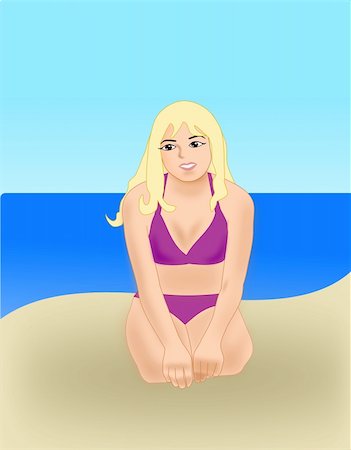 A young blond girl in a bikini sitting in the sand. Stock Photo - Budget Royalty-Free & Subscription, Code: 400-05674286