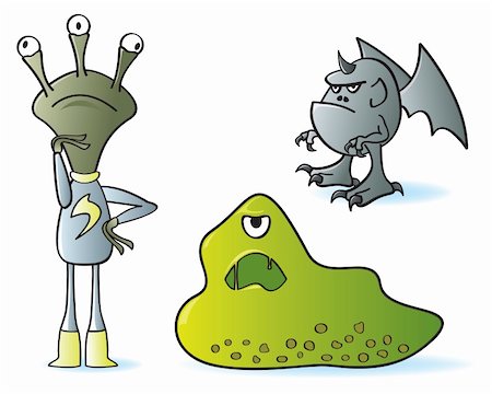 funny aliens - Three classic cartoon monsters. One alien, one blob, and a gray gargoyle creature. Stock Photo - Budget Royalty-Free & Subscription, Code: 400-05675145