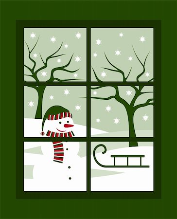 snowflakes on window - vector winter landscape outside the window, Adobe Illustrator 8 format Photographie de stock - Aubaine LD & Abonnement, Code: 400-05675190