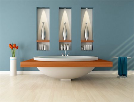 Modern bathroom wih circular  bathtub and niche - rendering Stock Photo - Budget Royalty-Free & Subscription, Code: 400-05675964