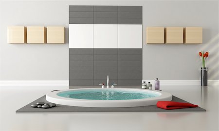 simsearch:622-02355166,k - Minimalist luxury bathroom with circular bathtub-rendering Stock Photo - Budget Royalty-Free & Subscription, Code: 400-05675965