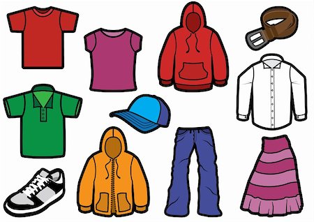 Vector illustration of eleven different clothes with bold outlines. All objects and details are isolated. Colors and transparent background color are easy customizable. Fotografie stock - Microstock e Abbonamento, Codice: 400-05676061