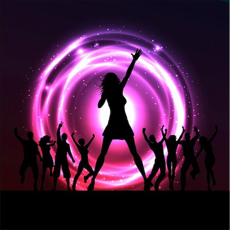 friends silhouette group - Silhouette of a female singer with people dancing behind her Stock Photo - Budget Royalty-Free & Subscription, Code: 400-05676518