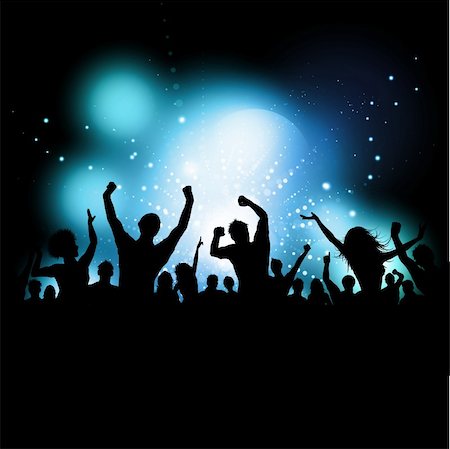 simsearch:400-04369984,k - Silhouette of a party audience on a glowing lights background Stock Photo - Budget Royalty-Free & Subscription, Code: 400-05676530