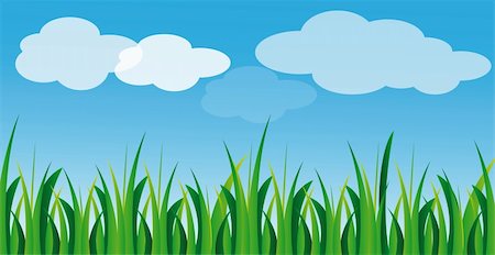 vector illustration of green gras and blue sky with white clouds in summer time Stock Photo - Budget Royalty-Free & Subscription, Code: 400-05676700