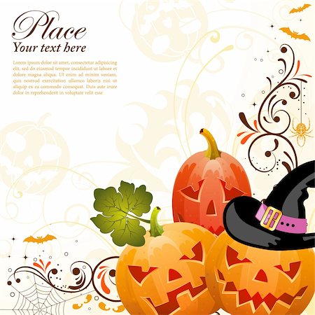 pumpkin leaf pattern - Halloween background with bat, pumpkin, floral, vector illustration Photographie de stock - Aubaine LD & Abonnement, Code: 400-05676731